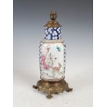 A Chinese porcelain gilt metal mounted vase converted to a table lamp, late 19th/early 20th century,