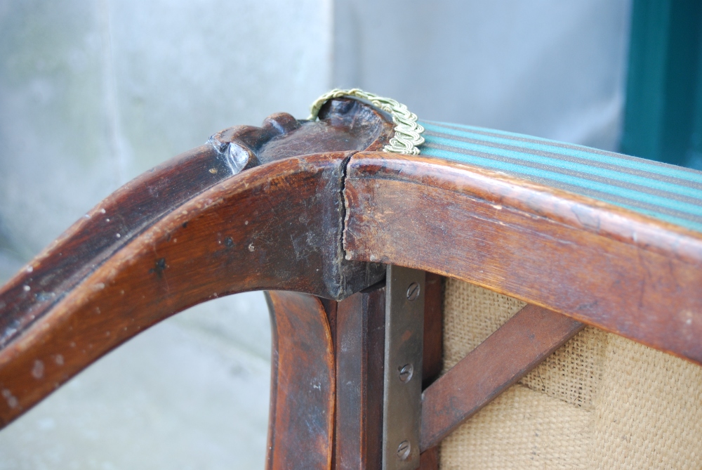 A Victorian mahogany stool, the green striped upholstered seat raised on four scroll - Image 5 of 10