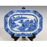 A Chinese porcelain blue and white octagonal shaped meat plate, Qing Dynasty, decorated with