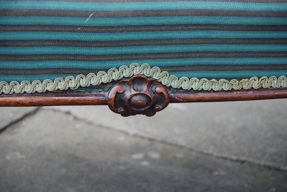 A Victorian mahogany stool, the green striped upholstered seat raised on four scroll - Image 8 of 10