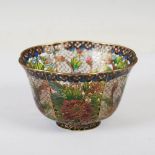 A Chinese plique-a-jour bowl, Qing Dynasty, decorated with rectangular shaped panels of flowers