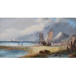 J. Wilson (19th century) Coastal scene at low tide oil on board, signed lower right 22cm x 42cm
