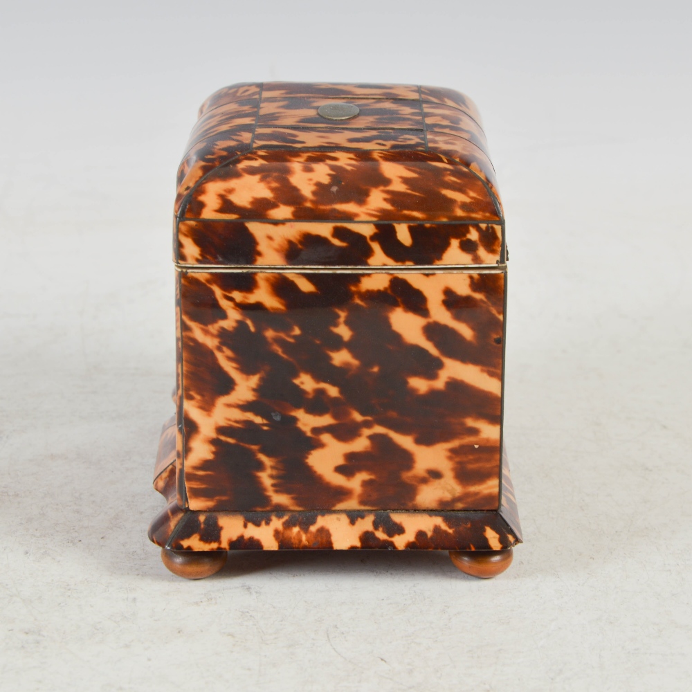 A 19th century tortoiseshell tea caddy, the hinged cover centred with a white metal oval initial - Image 5 of 10