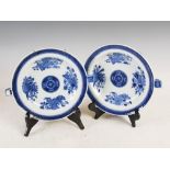 A pair of Chinese porcelain blue and white Fitzhugh pattern warming plates, Qing Dynasty, 24.5cm