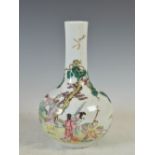 A Chinese porcelain bottle vase, Qianlong seal mark but later, decorated with scholar and children