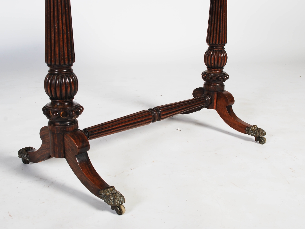 A 19th century rosewood centre table, the rounded rectangular top above two frieze drawers backed by - Image 3 of 6