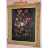 18th/19th century Dutch School Still life of tulips, carnations and fruit oil on canvas 88cm x 68.