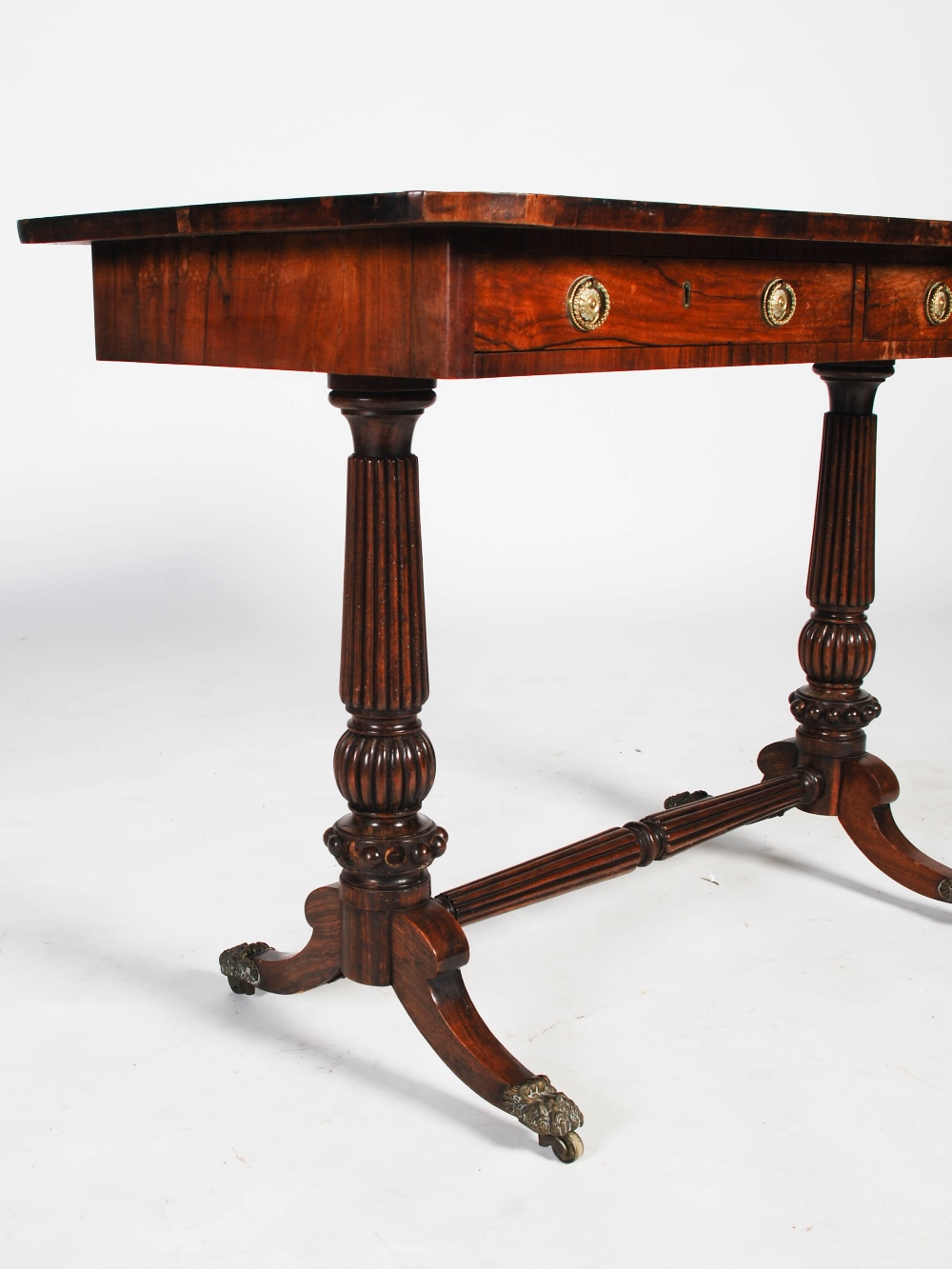 A 19th century rosewood centre table, the rounded rectangular top above two frieze drawers backed by - Image 2 of 6