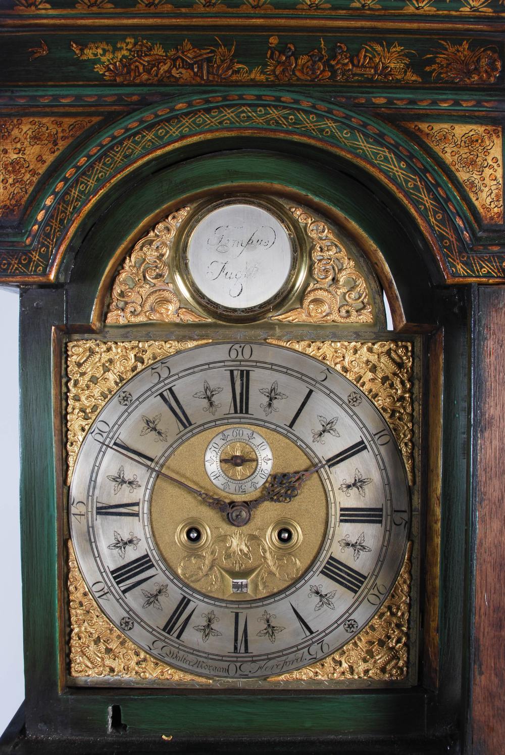 A George III green lacquer longcase clock, Walter Morgan, Hereford, the brass dial with silvered - Image 2 of 7