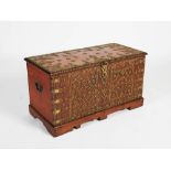 A late 19th/early 20th century Zanzibar teak and brass studded chest, the sides with drop brass