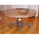 A 19th century mahogany snap top supper table, the hinged circular top raised on an octagonal