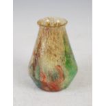 A Monart vase, shape D, mottled green and orange with gold coloured inclusions, bearing remains of