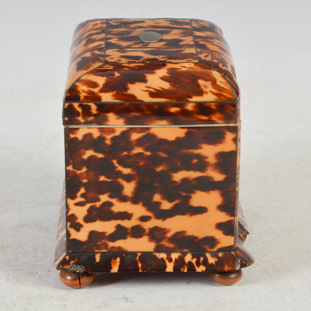 A 19th century tortoiseshell tea caddy, the hinged cover centred with a white metal oval initial - Image 3 of 10