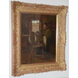 John Houston RSW Spinning wheel oil on canvas, signed lower left 44cm x 36cm