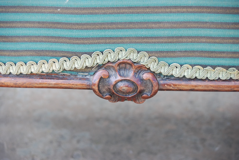 A Victorian mahogany stool, the green striped upholstered seat raised on four scroll - Image 2 of 10