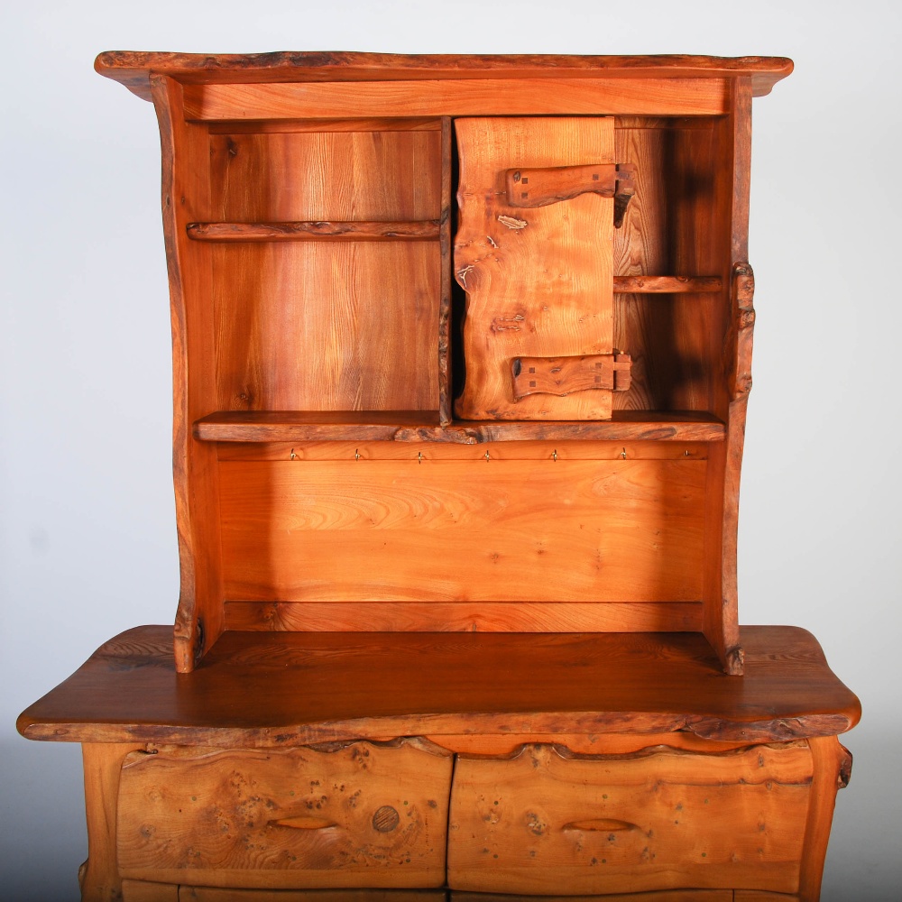 Tim Stead (1952-2000) - A burr elm dresser, the upper section with four open shelves and single - Image 3 of 5