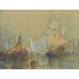 Frank Wasley (1848-1934) Shipping on the estuary and another, a near pair watercolours, both