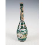 A Japanese Ao Kutani bottle vase, decorated with pavilions, figures and pine trees in a river