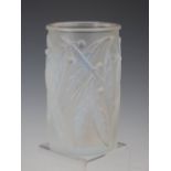 'Laurier' a Lalique opalescent glass brush pot, signed 'R LALIQUE FRANCE', 18cm high.