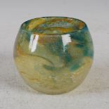 A rare Monart vase, shape QF, mottled clear, green and white with typical whorl decoration, 9cm