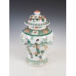 A Chinese porcelain famille verte jar and cover, late 19th/early 20th century, decorated with