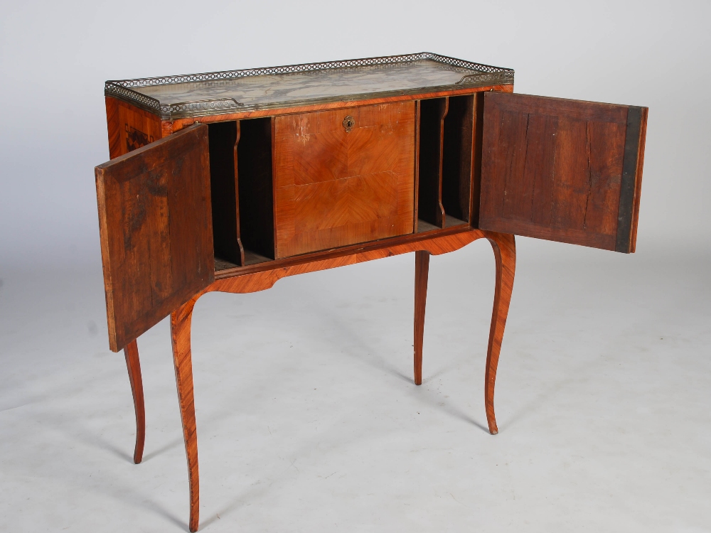 A late 19th century French kingwood, parquetry and gilt metal mounted writing cabinet, the grey - Image 5 of 5