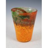 A Monart vase, shape OE, mottled orange, yellow and green with gold coloured inclusions, 21.5cm