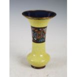 A Japanese yellow ground cloisonne vase, late 19th/early 20th century, decorated with a band of