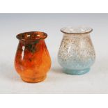 Two small Monart vases, shape RA, one mottled clear and blue glass with gold coloured inclusions,