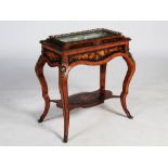 A late 19th century kingwood, marquetry and gilt metal mounted jardiniere stand, the rectangular top