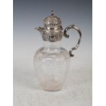 A Victorian silver mounted claret jug, Birmingham, 1876, makers mark of B.A & C., the silver mount