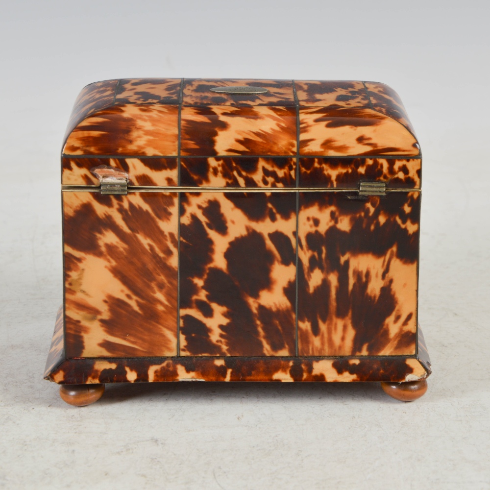 A 19th century tortoiseshell tea caddy, the hinged cover centred with a white metal oval initial - Image 4 of 10