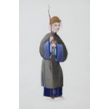 A pair of Chinese cut out pictures, Official and Elderly figure, 37cm x 25cm.