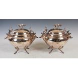 A pair of late 19th/ early 20th century electroplated Stag form tureens and covers, the tapered