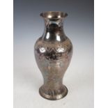 A late 19th/early 20th century Chinese electroplated vase, with embossed decoration of shield shaped