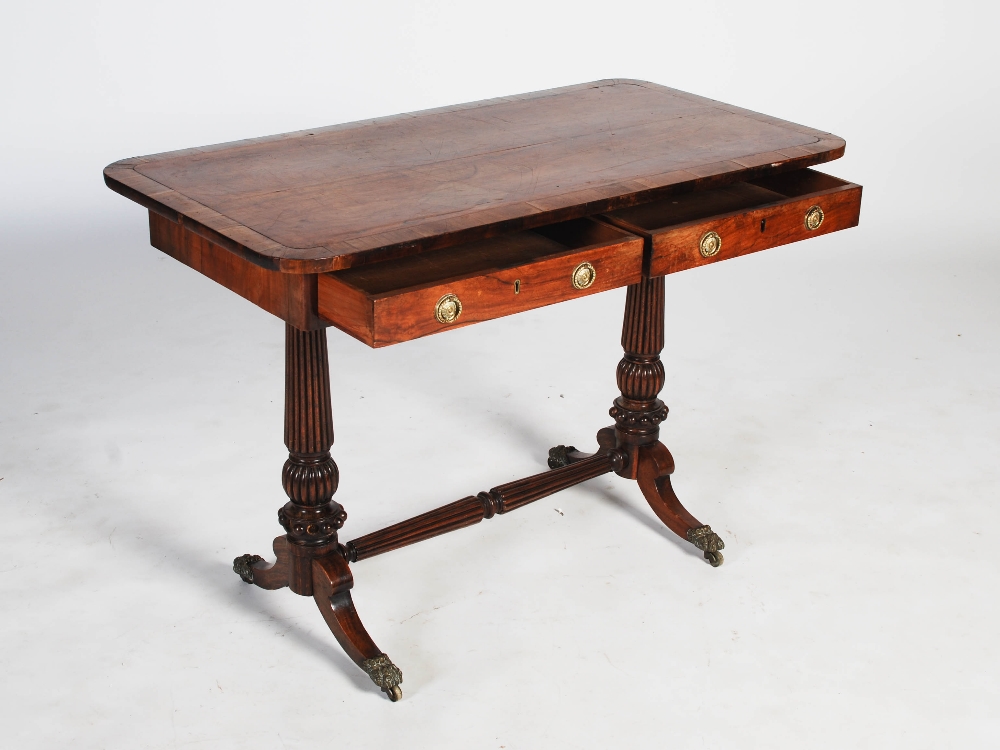 A 19th century rosewood centre table, the rounded rectangular top above two frieze drawers backed by - Image 6 of 6