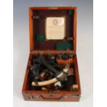 An early 20th century mahogany cased sextant, Heath & Co., London, bearing 'Hezzanith Instrument