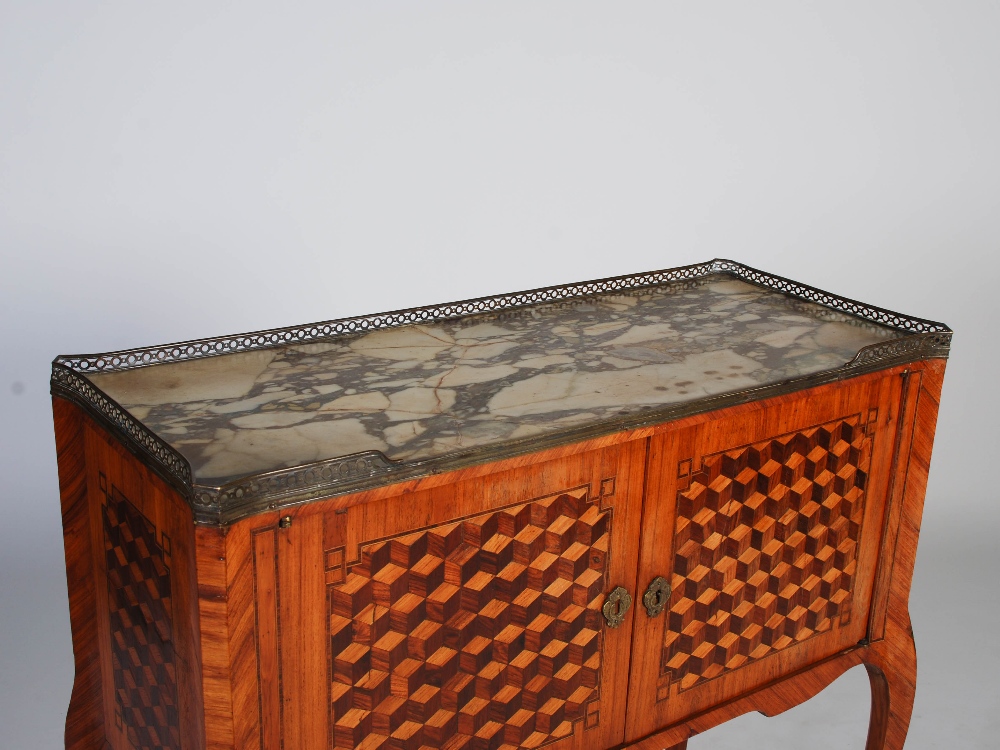 A late 19th century French kingwood, parquetry and gilt metal mounted writing cabinet, the grey - Image 4 of 5