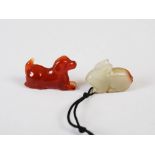 A Chinese jade pendant in the form of a hare, 3cm x 1.9cm, together with a carnelian model of a