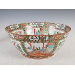 A Chinese porcelain famille rose Canton punch bowl, Qing Dynasty, decorated with rectangular