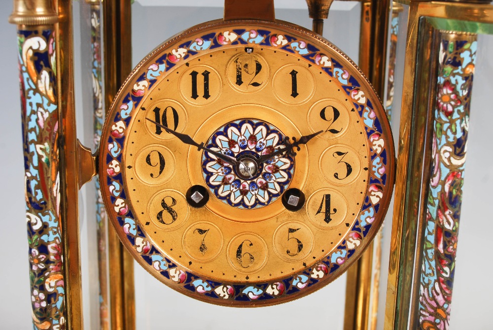 A late 19th/early 20th century gilt metal and champleve enamel mantel clock, the circular dial - Image 5 of 11