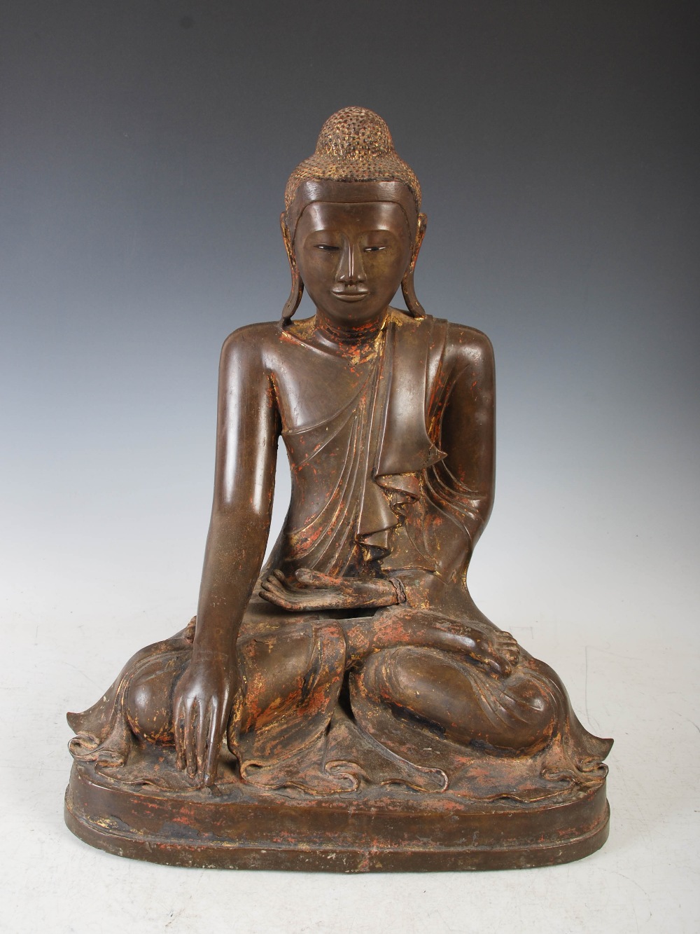 A 19th century gilt bronze figure of Buddha, Mandalay Period, modelled in varjrasana, on later - Image 4 of 13