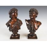 After Jean Baptiste Lebroc, a pair of bronze busts titled "Coul" and "Metz", incised marks, on