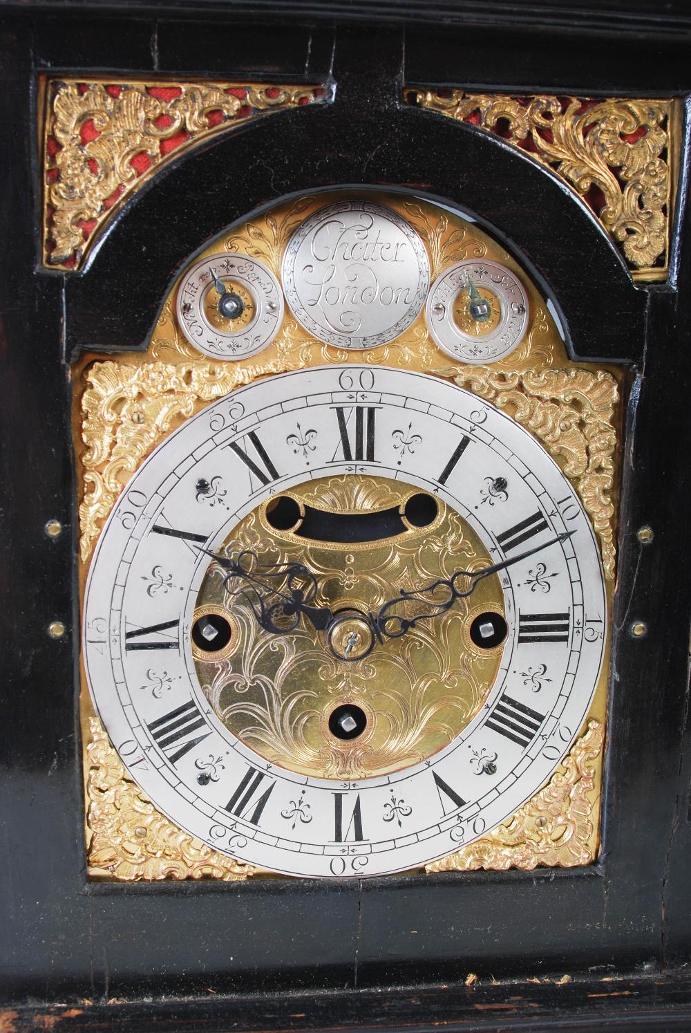 An ebonised bracket clock, Cheiter, London, the brass dial with silvered chapter ring bearing Arabic - Image 6 of 16