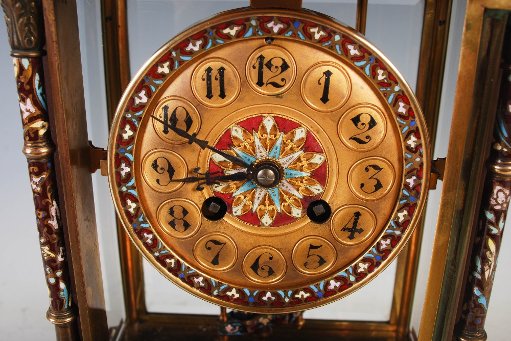 An early 20th century onyx and champleve enamel mantle clock, the circular dial with Arabic numerals - Image 5 of 9