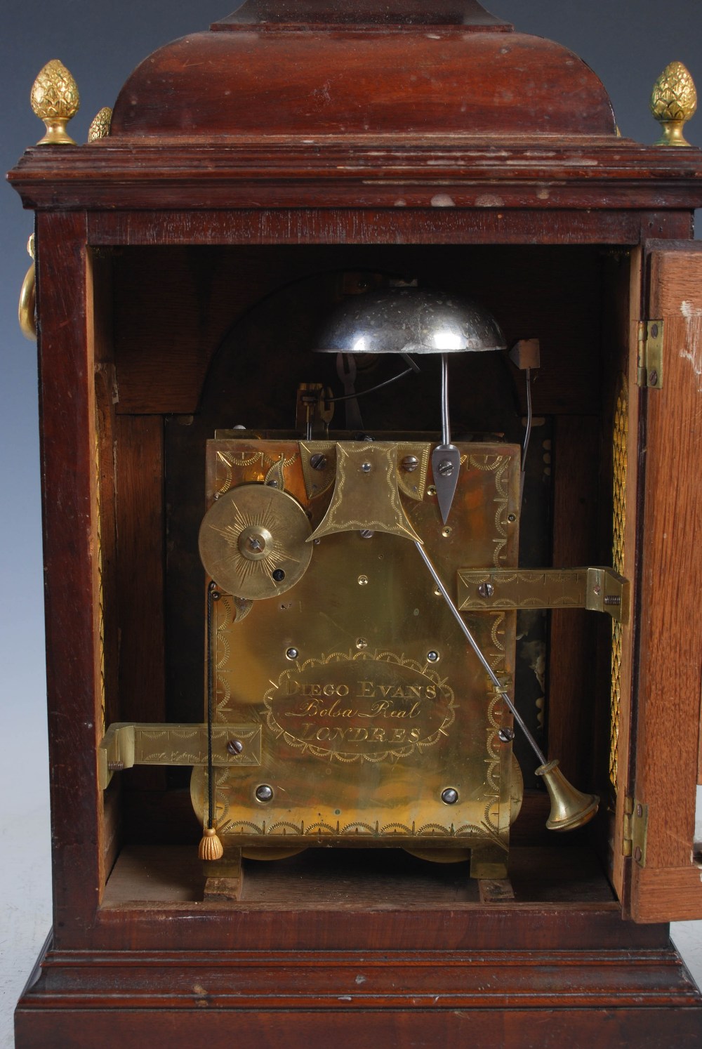 A George III mahogany bracket clock for the Spanish market, Diego Evans, Bolsa Real, Londres, the - Image 9 of 16