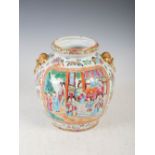 A Chinese porcelain famille rose Canton vase, Qing Dynasty, the oviform body decorated with