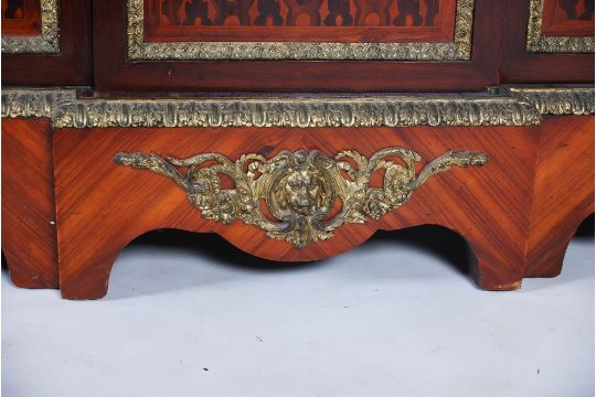 A good late 19th century French rosewood, marquetry and ormolu mounted breakfront side cabinet, - Image 5 of 10