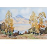 Robert Houston RSW (1891-1942) Loch Lomond and The Ben watercolour, signed lower right, inscribed on