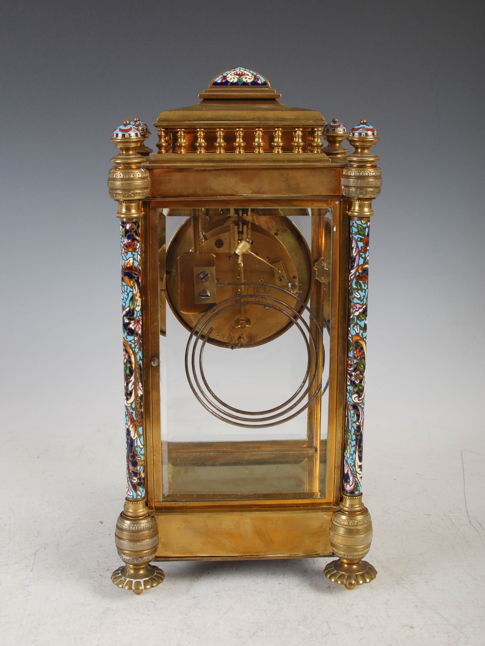 A late 19th/early 20th century gilt metal and champleve enamel mantel clock, the circular dial - Image 3 of 11